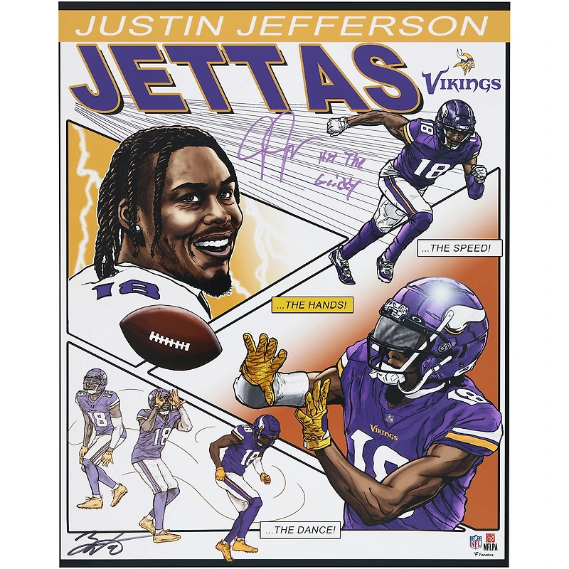 Justin Jefferson Minnesota Vikings Autographed 16" x 20" Photo Print with "Hit The Griddy" Inscription - Art by Brian Kong - Limited Edition of 10