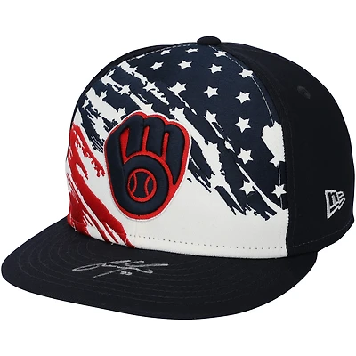Christian Yelich Milwaukee Brewers Autographed Player-Issued Navy Cap from the MLB Season