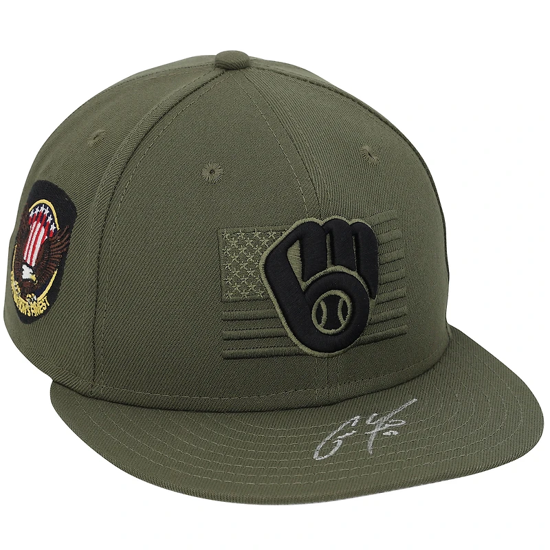Christian Yelich Milwaukee Brewers Autographed Player-Issued Green Cap from the 2023 MLB Season