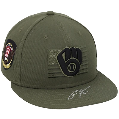 Christian Yelich Milwaukee Brewers Autographed Player-Issued Green Cap from the 2023 MLB Season