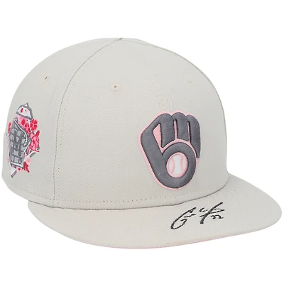 Christian Yelich Milwaukee Brewers Autographed Player-Issued Tan Cap from the 2023 MLB Season