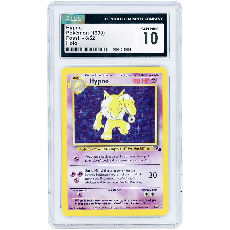 Hypno 1999 Pokemon Fossil Holo Rare #8 CGC Authenticated 10 Card