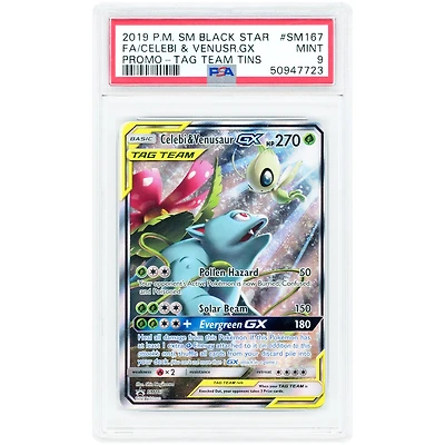 Celebi & Venusaur GX 2019 Pokemon Sun & Moon Tag Team Tins Promo #SM167 PSA Authenticated 9 Card