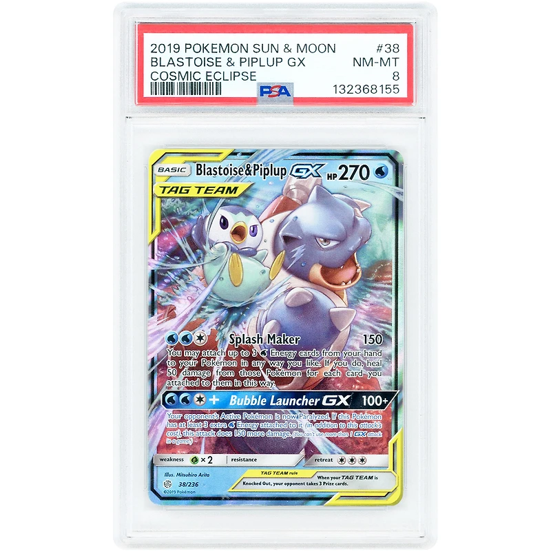 Blastoise & Piplup GX 2019 Pokemon Cosmic Eclipse Ultra Rare #38 PSA Authenticated 8 Card