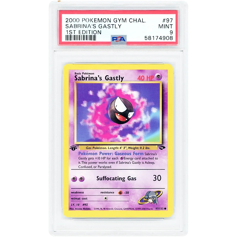 Sabrina's Gastly 2000 Pokemon Gym Challenge 1st Edition #97 PSA Authenticated 9 Card