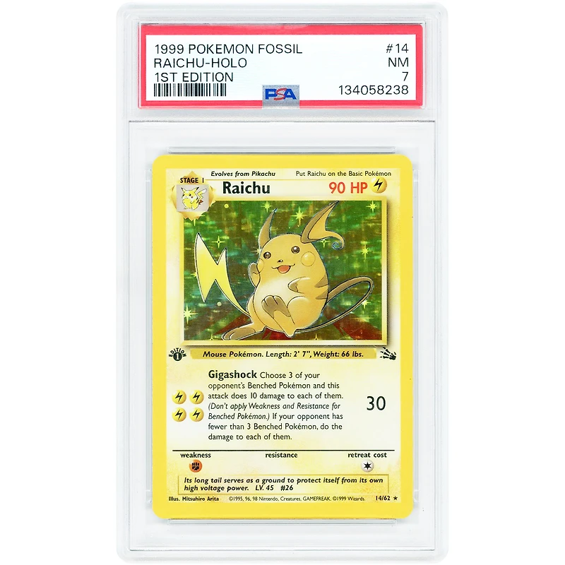 Raichu 1999 Pokemon Fossil 1st Edition Holo Rare #14 PSA Authenticated 7 Card