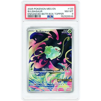 Bulbasaur 2025 Pokemon Mega Evolution Illustration Rare Mega Evolution Stamped #133 PSA Authenticated 8 Card