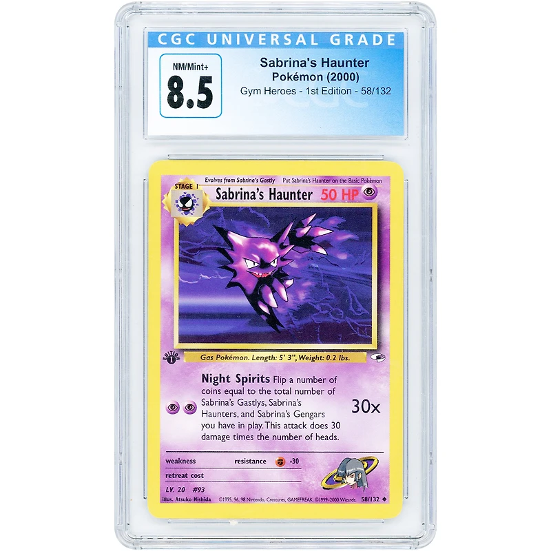 Sabrina's Haunter 2000 Pokemon Gym Heroes 1st Edition #58 CGC Authenticated 8.5 Card