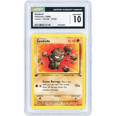 Geodude 1999 Pokemon Fossil 1st Edition #47 CGC Authenticated 10 Card