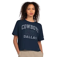 Women's Starter  Navy Dallas Cowboys Rhinestone Boxy Cropped T-Shirt
