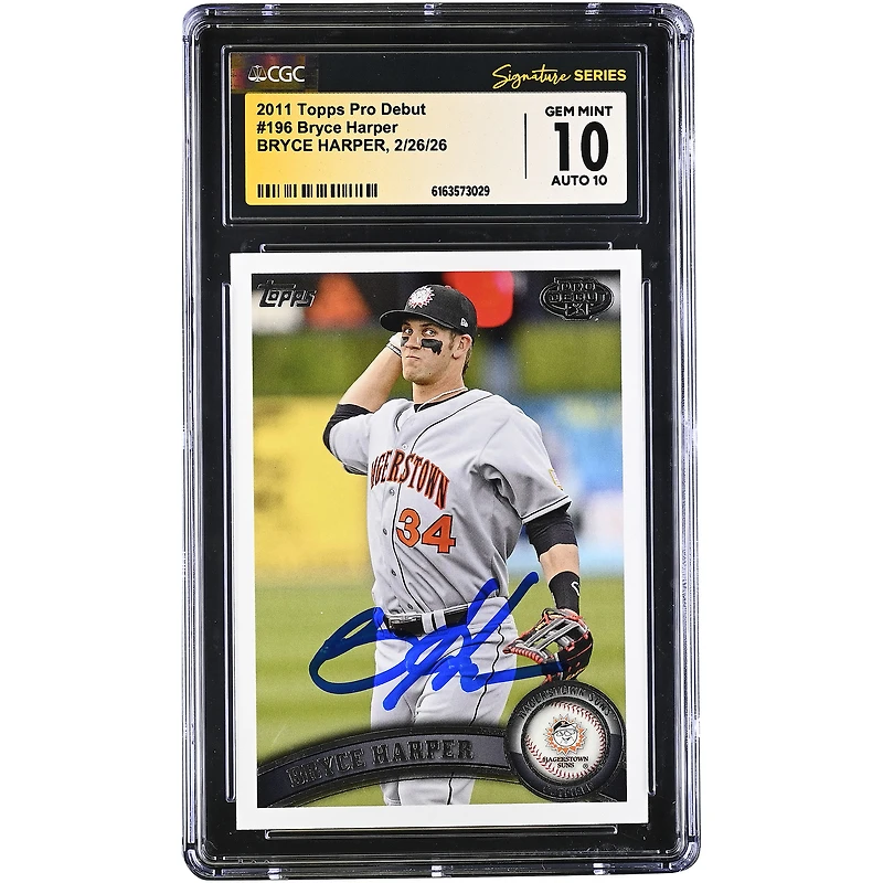 Bryce Harper Washington Nationals Autographed 2011 Topps Chrome #196 CGC Authenticated 10/10 Rookie Card