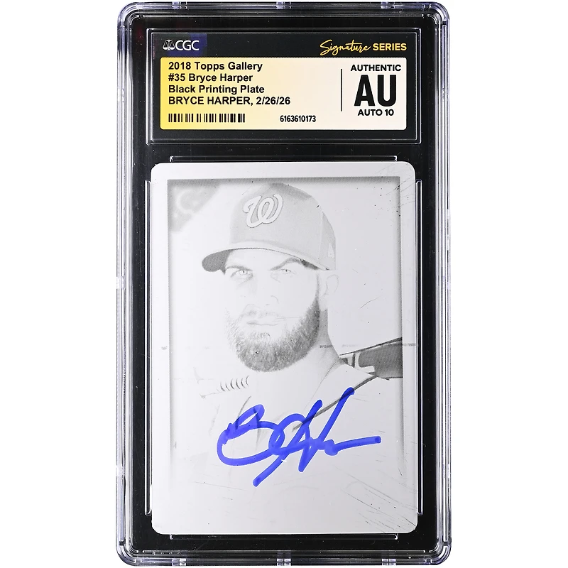Bryce Harper Washington Nationals Autographed 2018 Topps Gallery Black Printing Plate #35 #1/1 CGC Authenticated Auto 10 Card