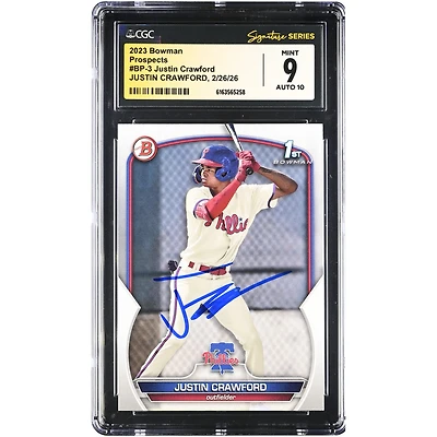 Justin Crawford Philadelphia Phillies Autographed 2023 Bowman Prospects #BP-3 CGC Authenticated /10 Card