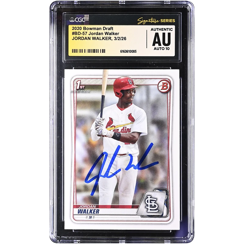 Jordan Walker St. Louis Cardinals Autographed 2020 Bowman Draft #BD-57 CGC Authenticated Auto 10 Card