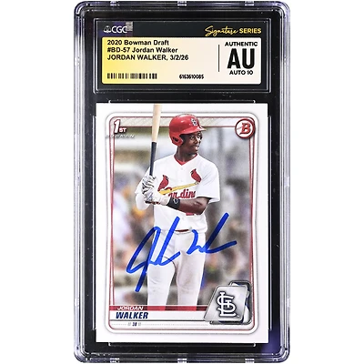 Jordan Walker St. Louis Cardinals Autographed 2020 Bowman Draft #BD-57 CGC Authenticated Auto 10 Card