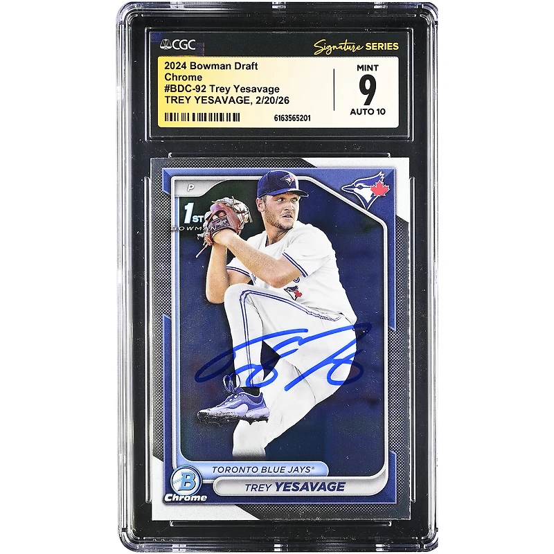 Trey Yesavage Toronto Blue Jays Autographed 2024 Bowman Draft Chrome #BDC-92 CGC Authenticated /10 Card