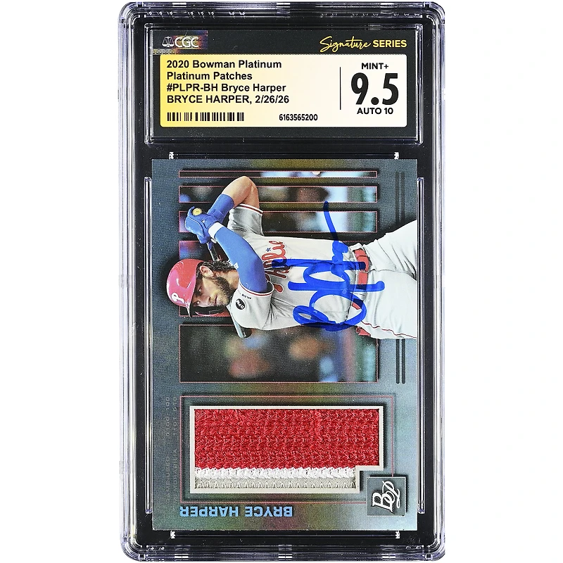 Bryce Harper Philadelphia Phillies Autographed 2020 Bowman Platinum Patches Relic #PLPR-BH CGC Authenticated 9.5/10 Card