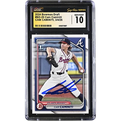 Cam Caminiti Atlanta Braves Autographed 2024 Bowman Draft #BD-20 CGC Authenticated GEM MINT 10 Card