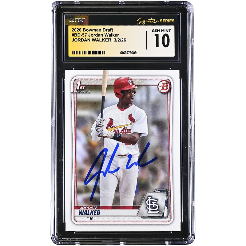 Jordan Walker St. Louis Cardinals Autographed 2020 Bowman Draft #BD-57 CGC Authenticated GEM MINT 10 Card