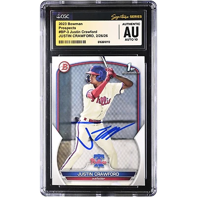 Justin Crawford Philadelphia Phillies Autographed 2023 Bowman Prospects #BP-3 CGC Authenticated Auto 10 Card