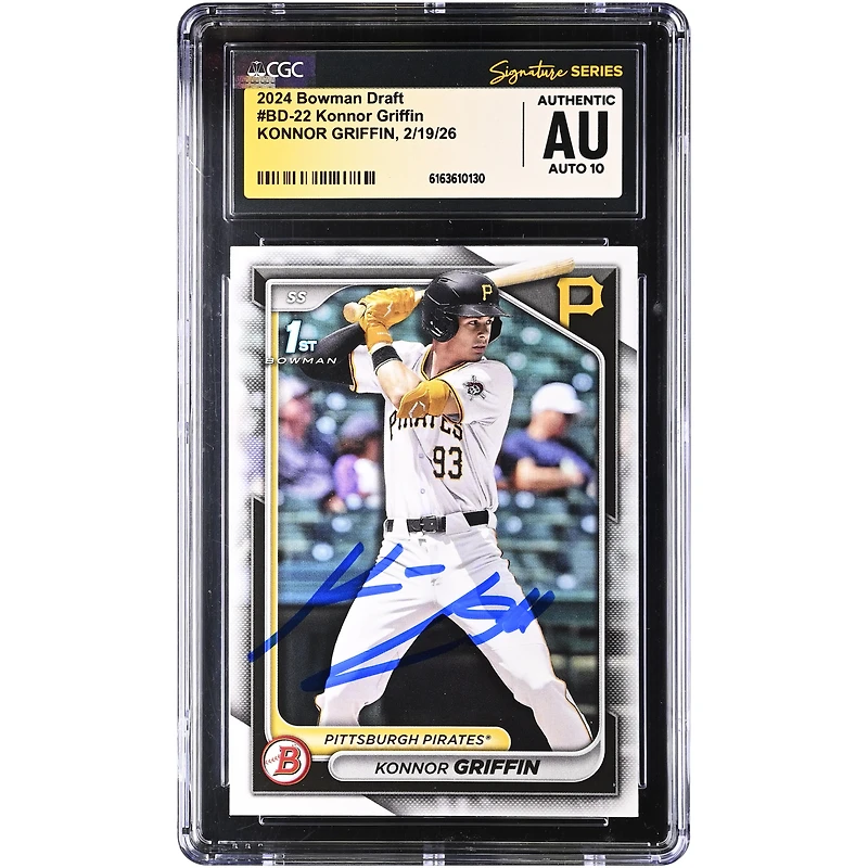 Konnor Griffin Pittsburgh Pirates Autographed 2024 Bowman Draft #BD-22 CGC Authenticated Auto 10 Card