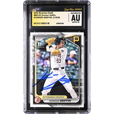 Konnor Griffin Pittsburgh Pirates Autographed 2024 Bowman Draft #BD-22 CGC Authenticated Auto 10 Card