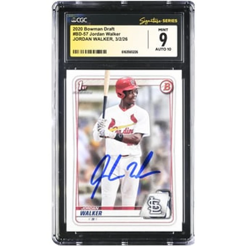 Jordan Walker St. Louis Cardinals Autographed 2020 Bowman Draft #BD-57 CGC Authenticated /10 Card