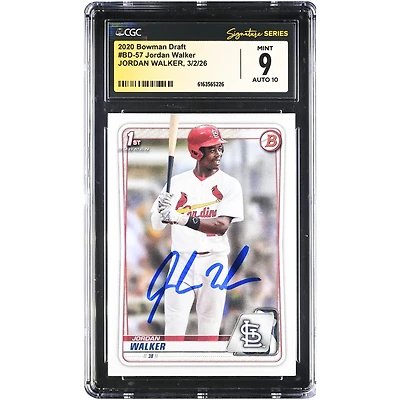 Jordan Walker St. Louis Cardinals Autographed 2020 Bowman Draft #BD-57 CGC Authenticated /10 Card