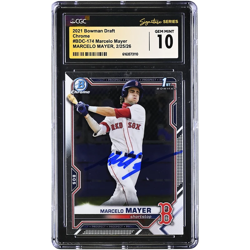 Marcelo Mayer Boston Red Sox Autographed 2021 Bowman Draft Chrome #BDC-174 CGC Authenticated GEM MINT 10 Card