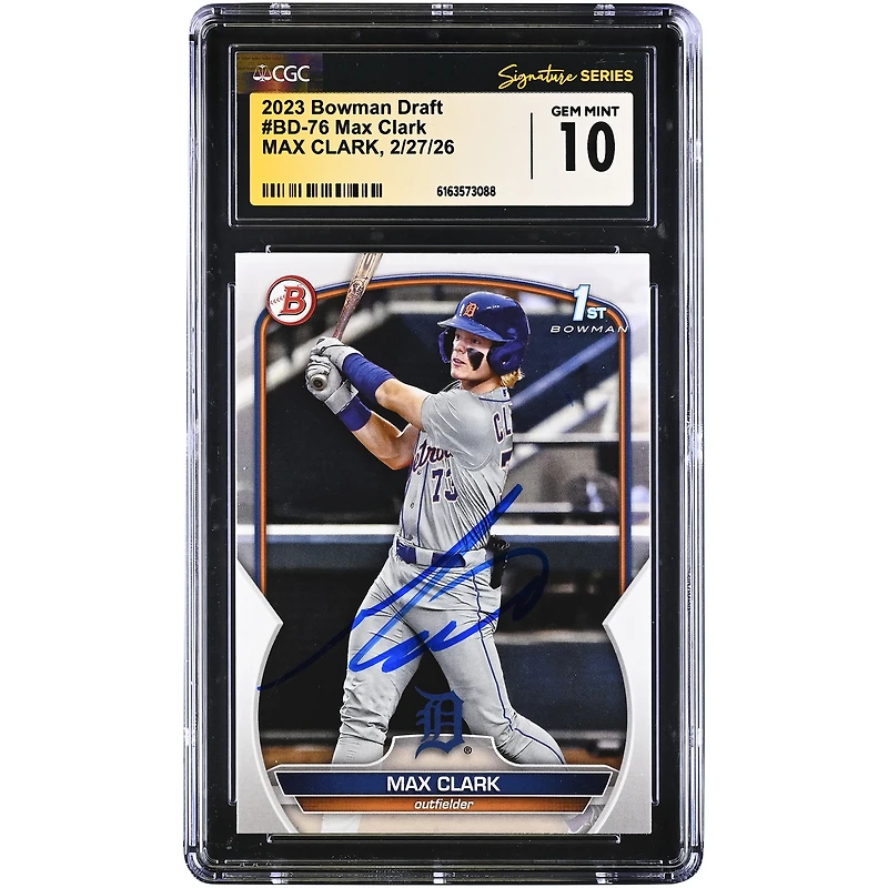 Max Clark Detroit Tigers Autographed 2023 Bowman Draft #BD-76 CGC Authenticated GEM MINT 10 Card