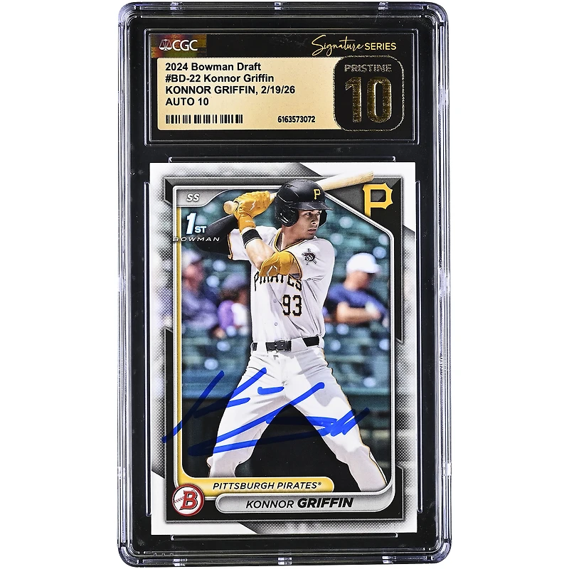 Konnor Griffin Pittsburgh Pirates Autographed 2024 Bowman Draft #BD-22 CGC Authenticated PRISTINE 10/10 Card