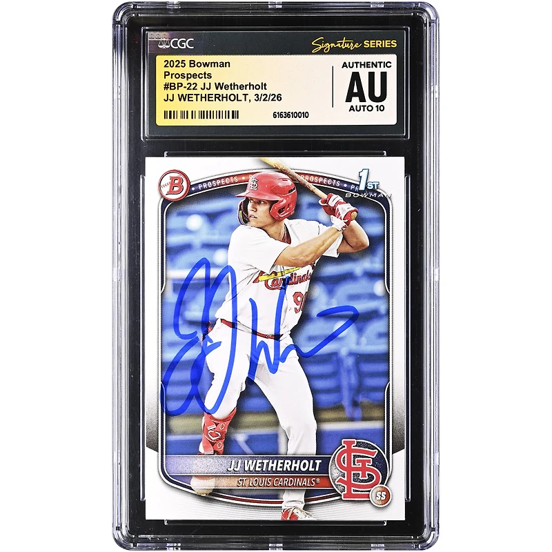JJ Wetherholt St. Louis Cardinals Autographed 2025 Bowman Prospects #BP-22 CGC Authenticated Auto 10 Card
