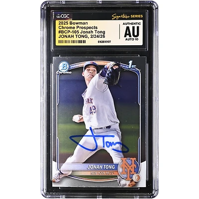 Jonah Tong New York Mets Autographed 2025 Bowman Chrome Prospects #BCP-105 CGC Authenticated Auto 10 Card