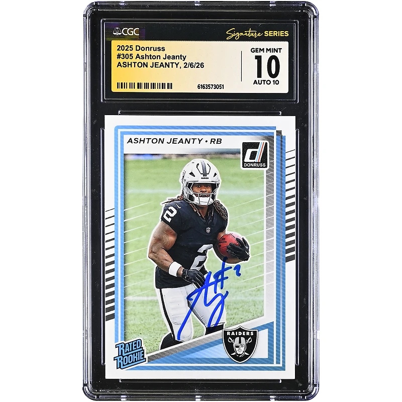 Ashton Jeanty Las Vegas Raiders Autographed 2025 Panini Donruss Rated Rookie #305 CGC Authenticated 10/10 Rookie Card