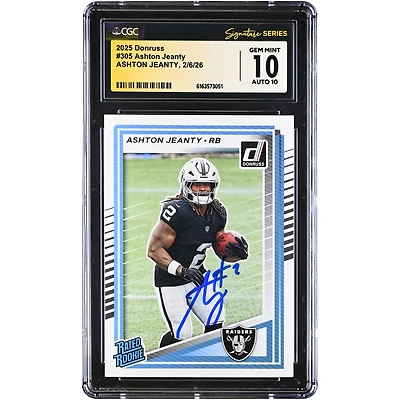 Ashton Jeanty Las Vegas Raiders Autographed 2025 Panini Donruss Rated Rookie #305 CGC Authenticated 10/10 Rookie Card