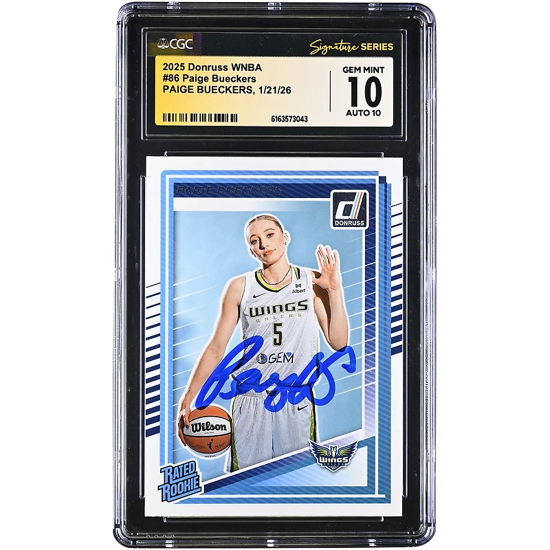 Paige Bueckers Dallas Wings Autographed 2025 Panini Donruss WNBA Rated Rookie #86 CGC Authenticated 10/10 Rookie Card
