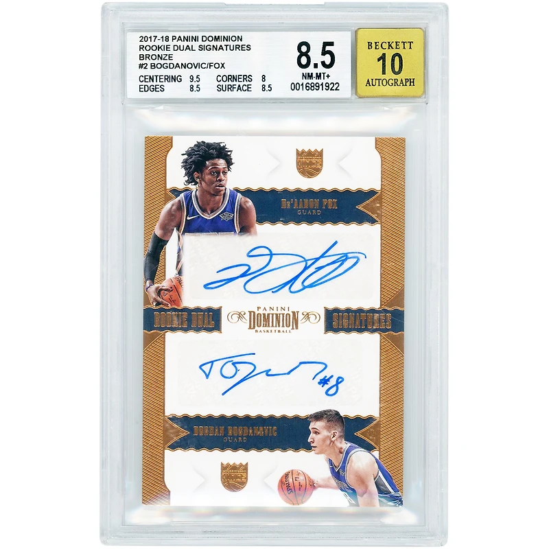 De'Aaron Fox & Bogdan Bogdanovic Sacramento Kings Autographed 2017-18 Panini Dominion Bronze Rookie Dual #RDS-SAC #7/10 BGS Authenticated 8.5/10 Rookie Card