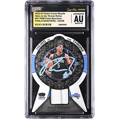 Paolo Banchero Orlando Magic Autographed 2022-23 Panini Crown Royale Heirs to the Throne Relics #HT-PBM CGC Authenticated Auto 10 Rookie Card
