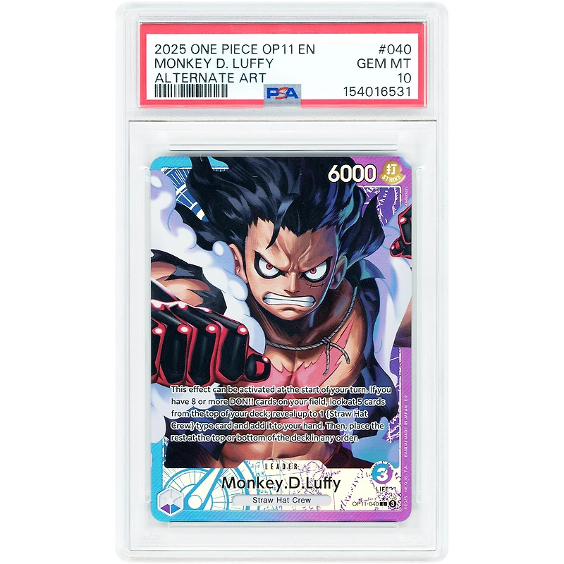 Monkey D. Luffy 2025 One Piece A Fist of Divine Speed Alternate Art #OP11-040 PSA Authenticated 10 Card