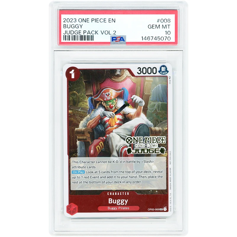 Buggy 2023 One Piece Judge Pack Vol.2 Promo Card #OP03-008 PSA Authenticated 10 Card