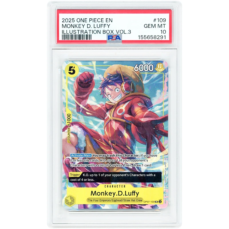 Monkey D. Luffy 2025 One Piece Illustration Box Vol.3 Promo Card #OP07-109 PSA Authenticated 10 Card