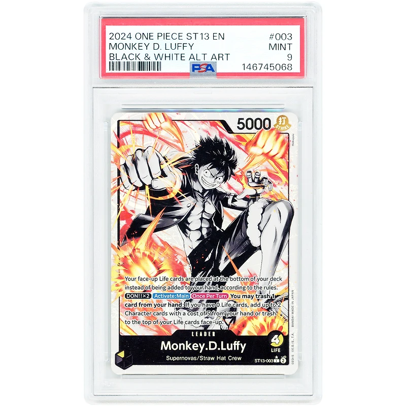 Monkey D. Luffy 2024 One Piece Ultra Deck: The Three Brothers Black & White Alternate Art #ST13-003 PSA Authenticated 9 Card