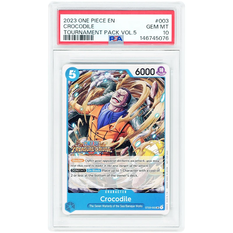 Crocodile 2023 One Piece Tournament Pack Vol.5 Promo Card #ST03-003 PSA Authenticated 10 Card