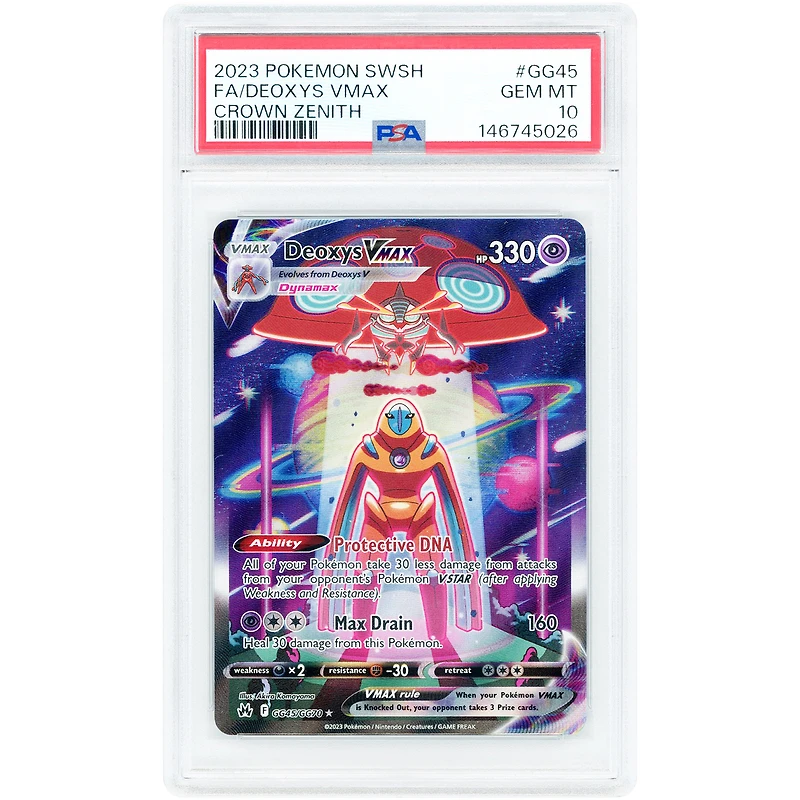 Deoxys VMAX 2023 Pokemon Crown Zenith: Galarian Gallery Full Art Ultra Rare #GG45 PSA Authenticated 10 Card
