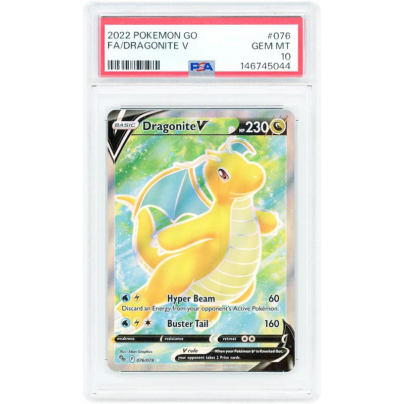 Dragonite V 2022 Pokemon Go Full Art Ultra Rare #076 PSA Authenticated 10 Card