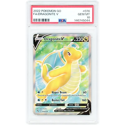Dragonite V 2022 Pokemon Go Full Art Ultra Rare #076 PSA Authenticated 10 Card