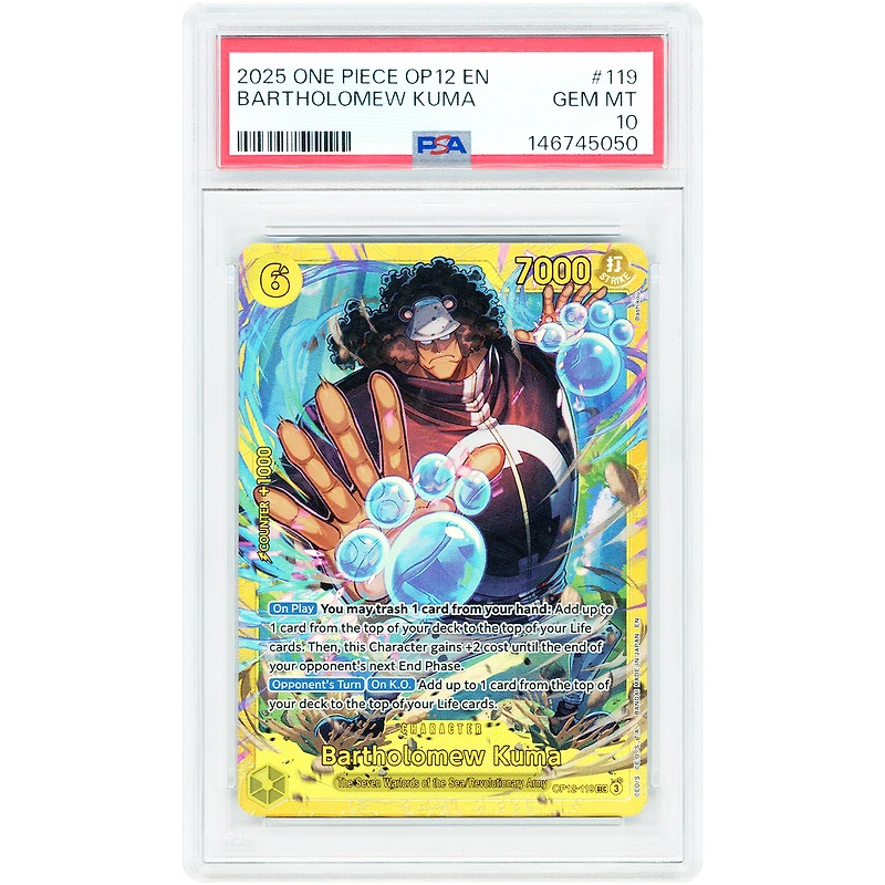 Bartholomew Kuma 2025 One Piece Legacy of the Master Secret Rare #OP12-119 PSA Authenticated 10 Card