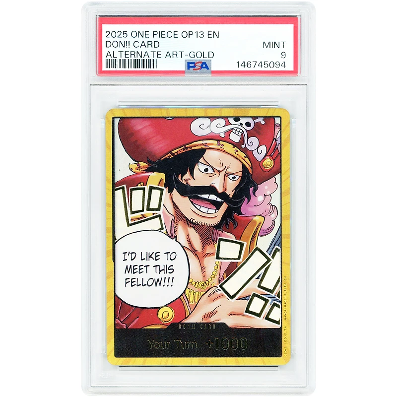 DON!! Card Gol D. Roger 2025 One Piece Carrying On His Will Alternate Art Gold #NNO PSA Authenticated 9 Card