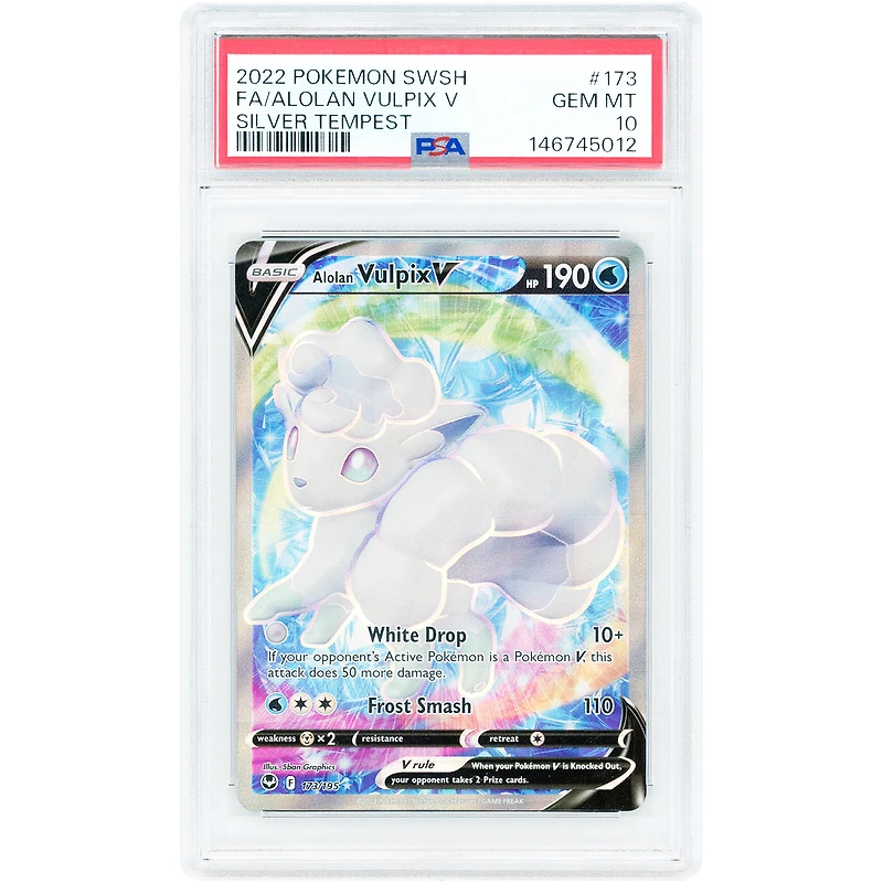 Alolan Vulpix V 2022 Pokemon Silver Tempest Full Art Ultra Rare #173 PSA Authenticated 10 Card