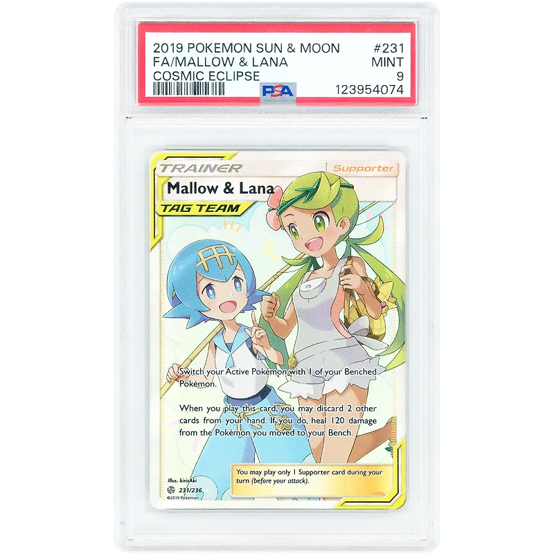 Mallow & Lana 2019 Pokemon Cosmic Eclipse Full Art Ultra Rare #231 PSA Authenticated 9 Card